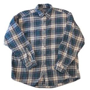 American Eagle Men's Long Sleeve Flannel Button Up Shirt Blue Green Plaid Sz XL